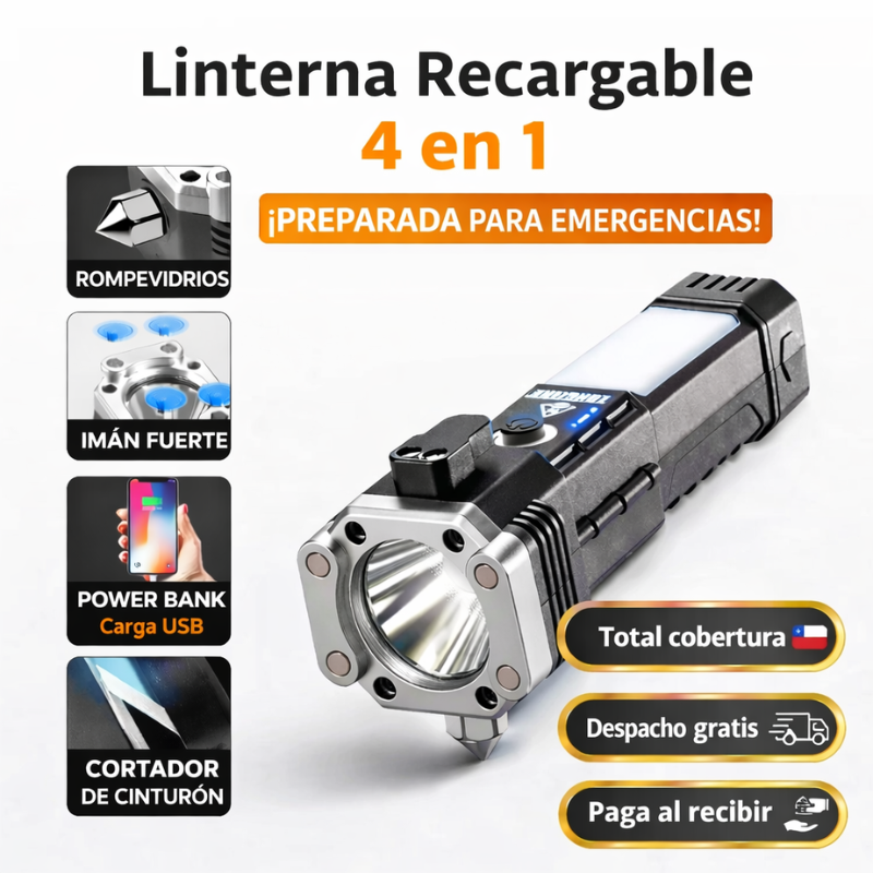 Linterna Multifuncional 4 En 1 Recargable